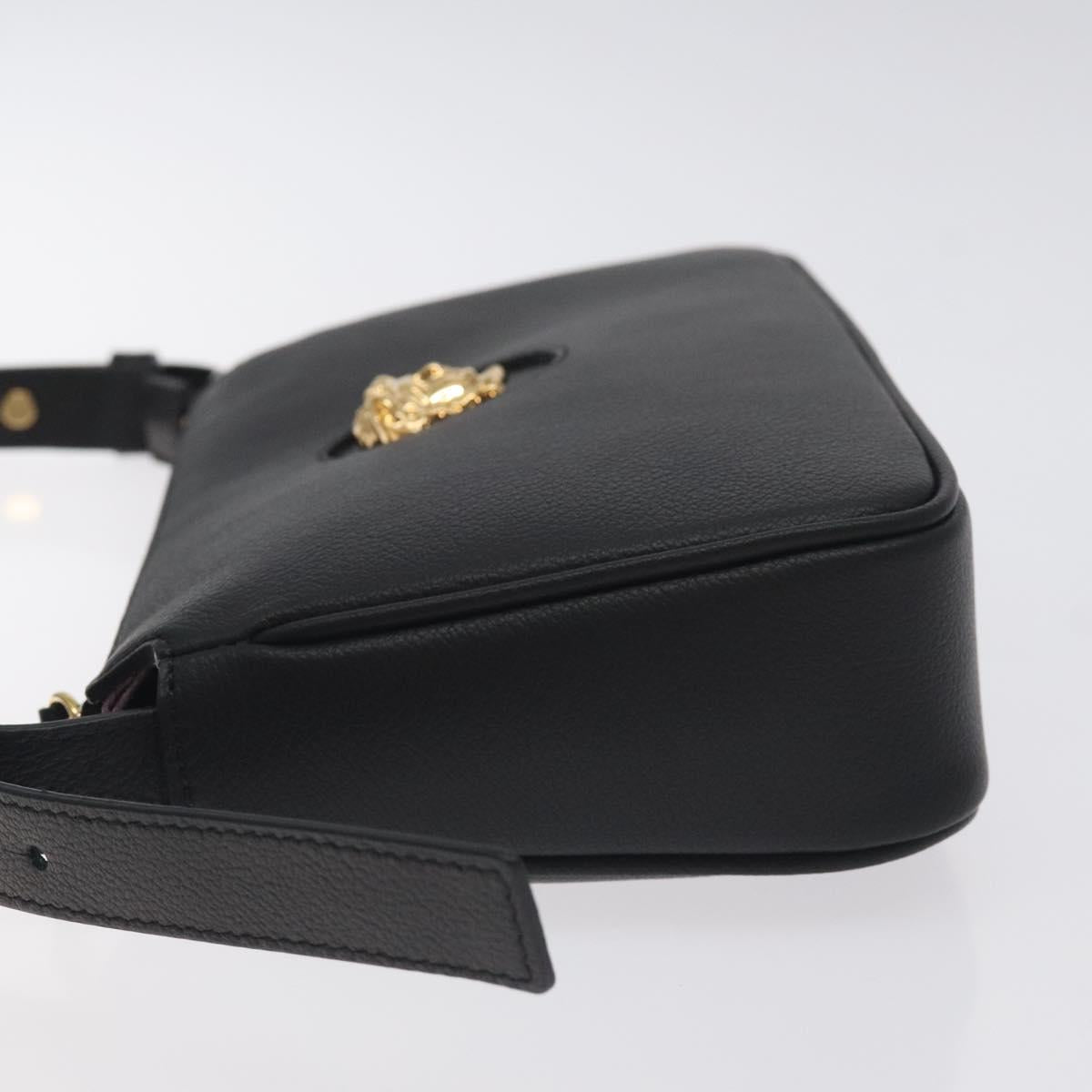 VERSACE Shoulder Bag Leather Black Gold Auth 130267