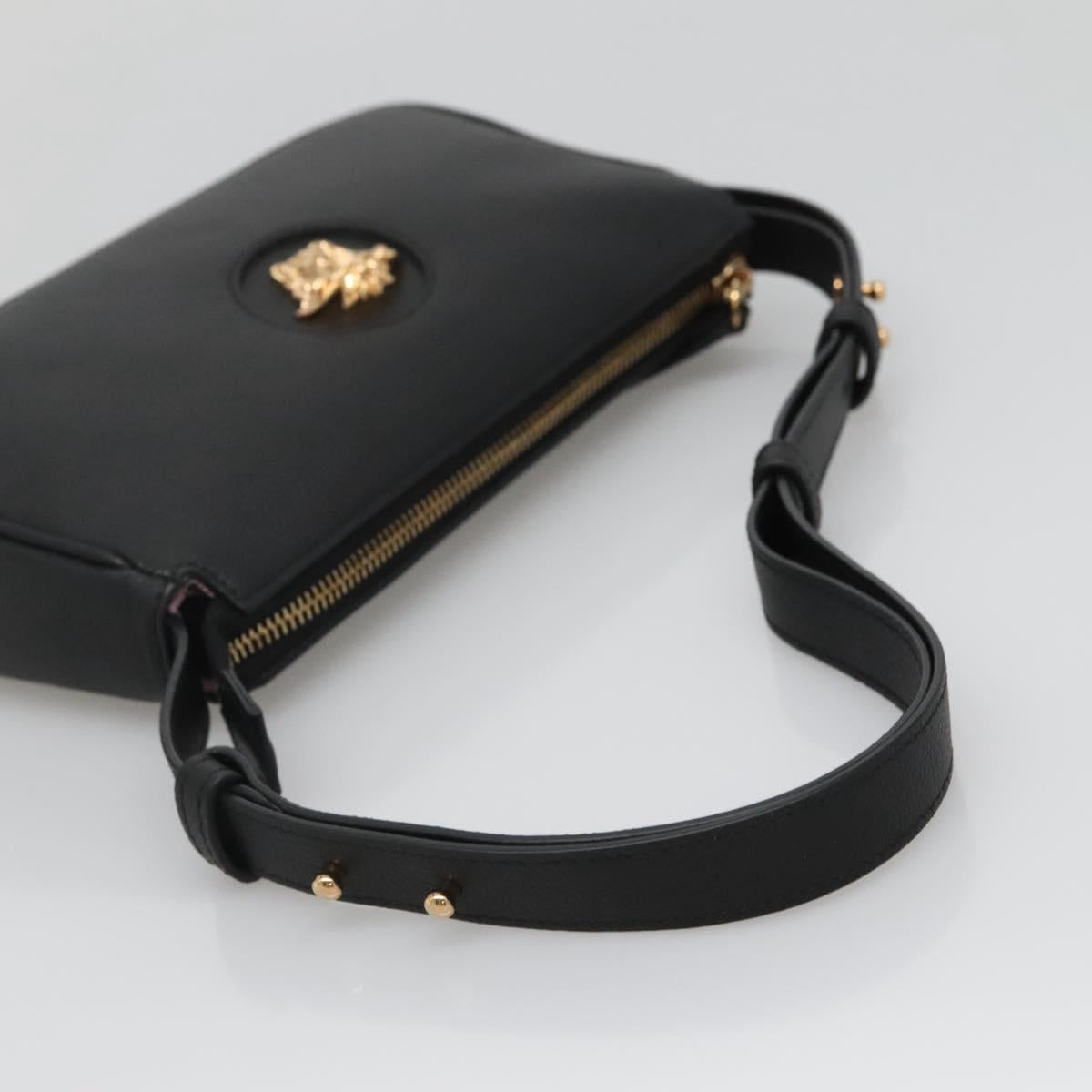 VERSACE Shoulder Bag Leather Black Gold Auth 130268