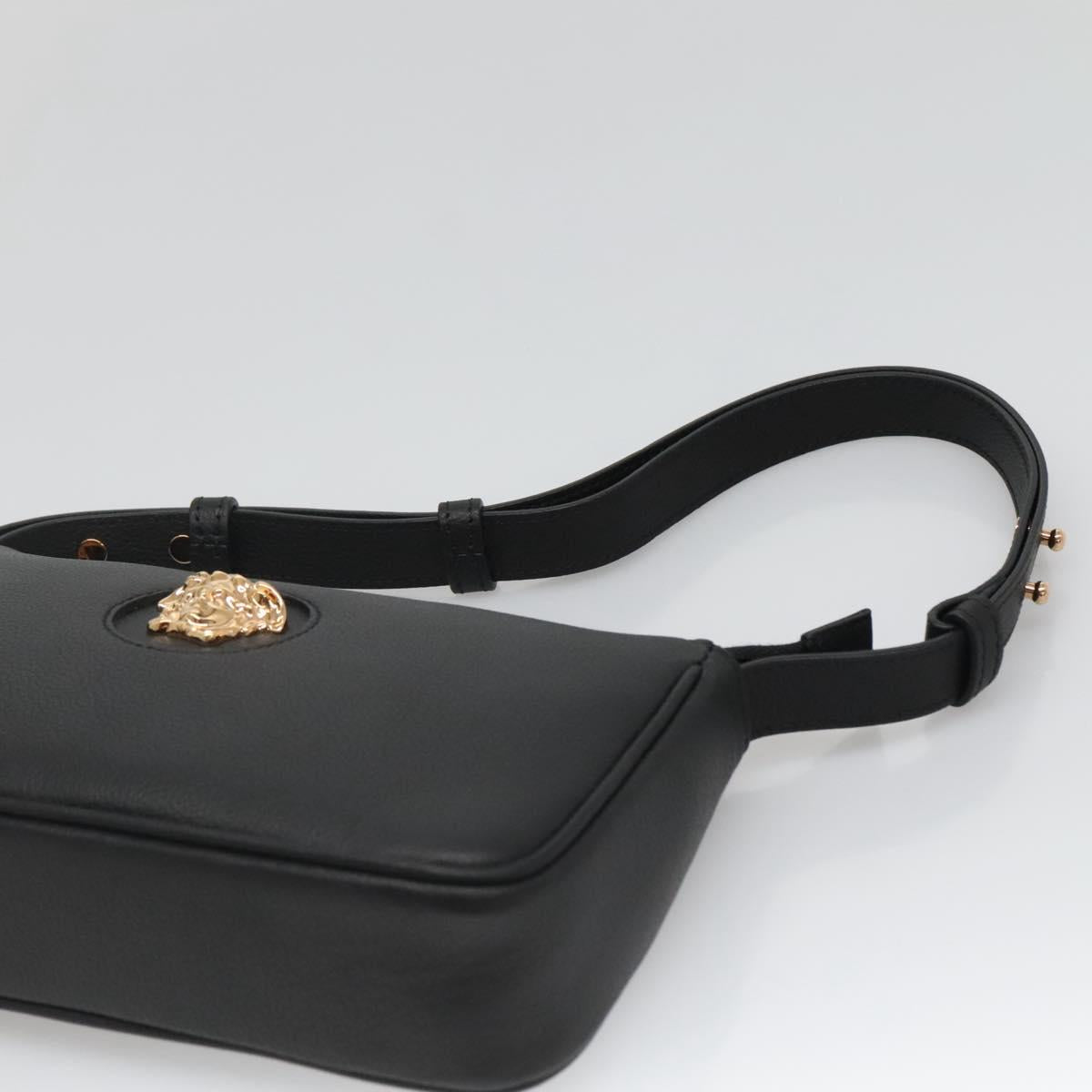 VERSACE Shoulder Bag Leather Black Gold Auth 130268