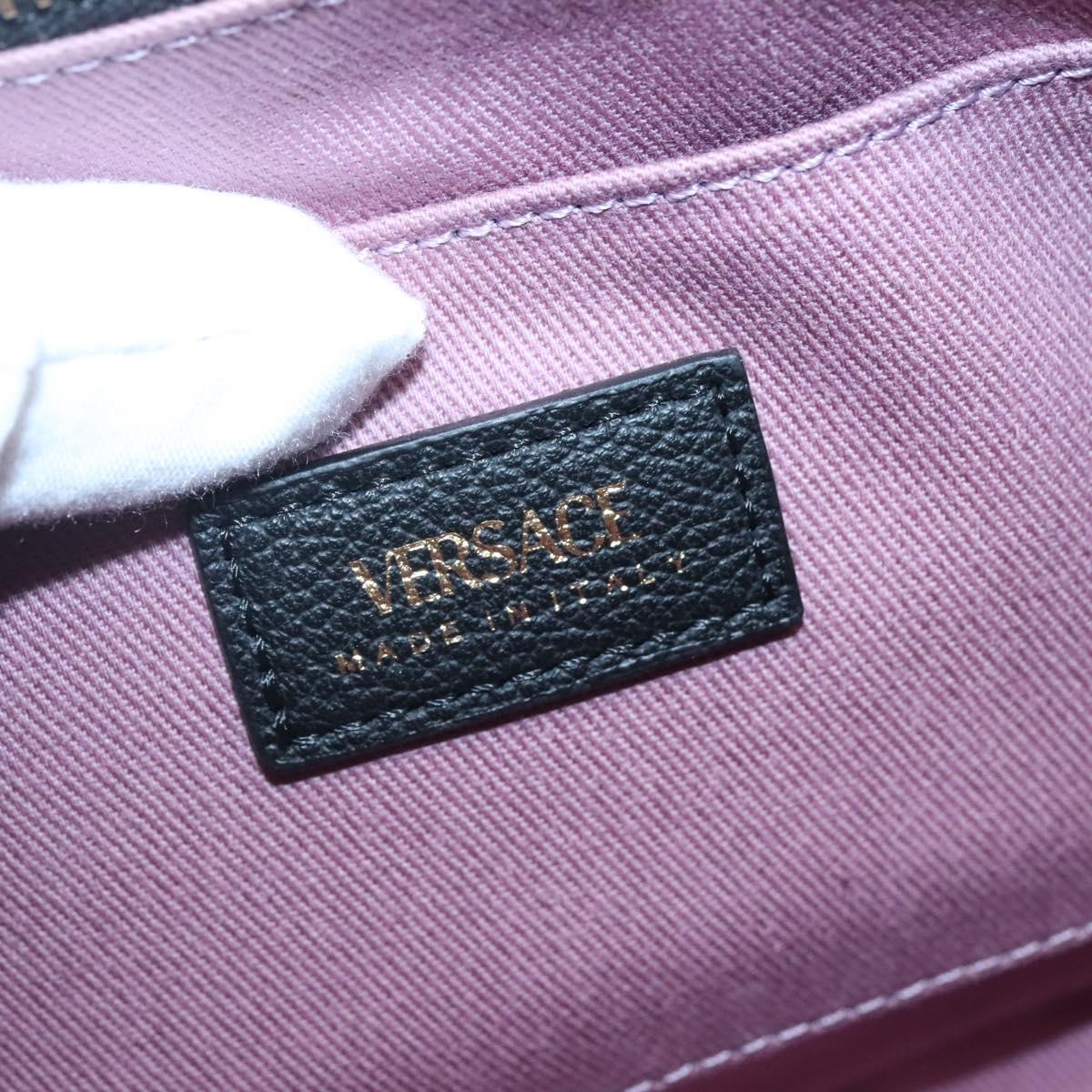 VERSACE Shoulder Bag Leather Black Gold Auth 130270