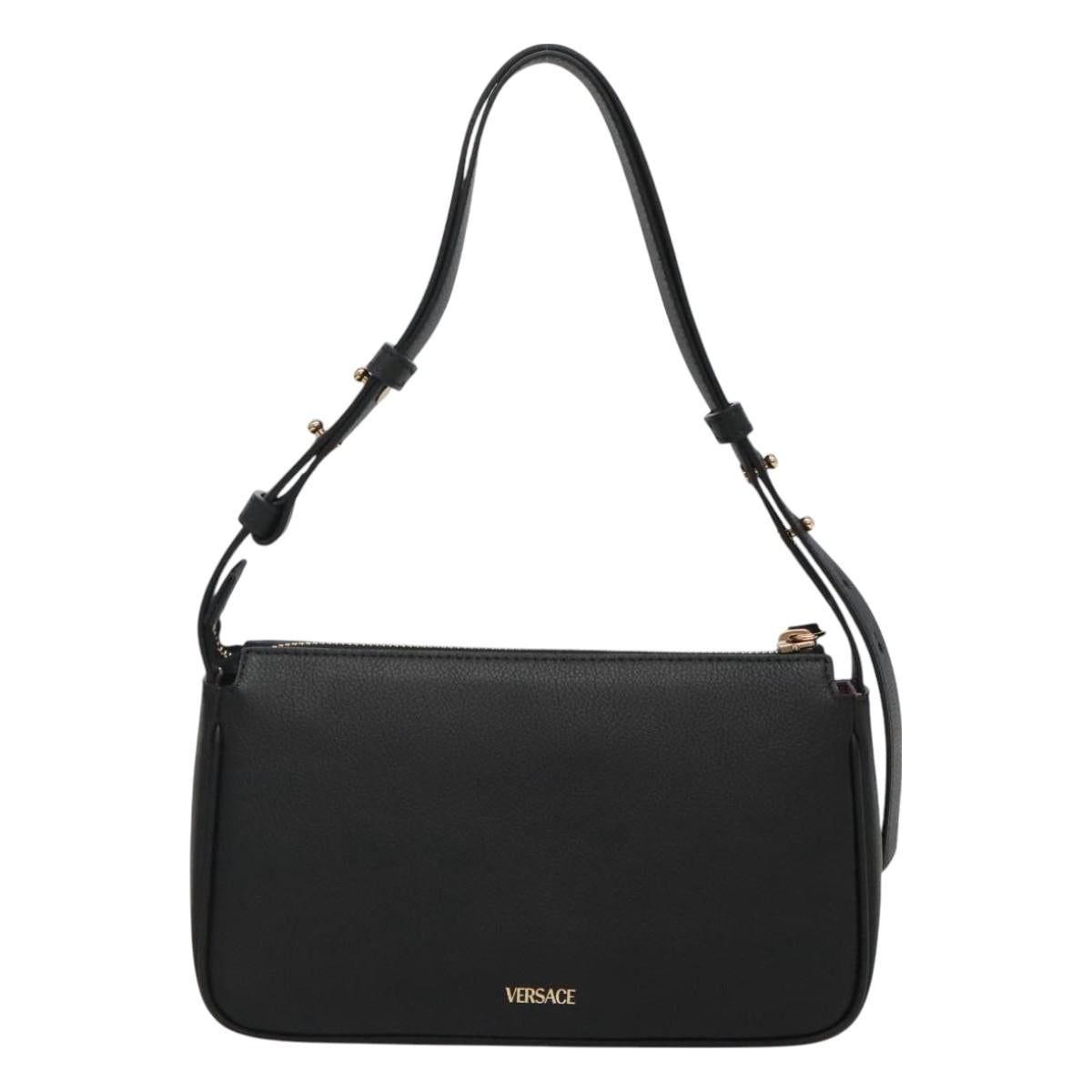 VERSACE Shoulder Bag Leather Black Gold Auth 130270