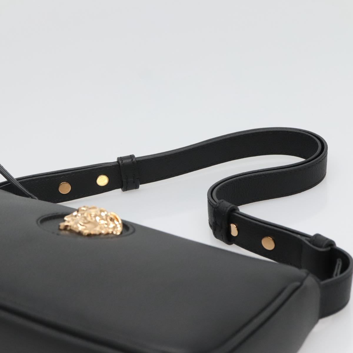 VERSACE Shoulder Bag Leather Black Gold Auth 130270