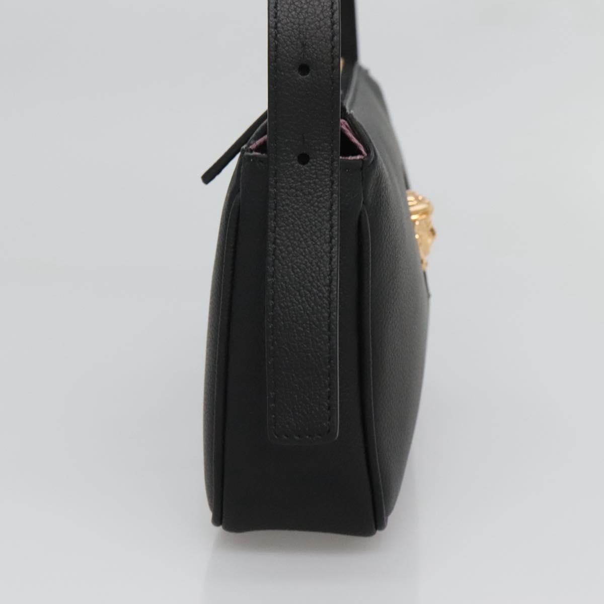 VERSACE Shoulder Bag Leather Black Gold Auth 130271