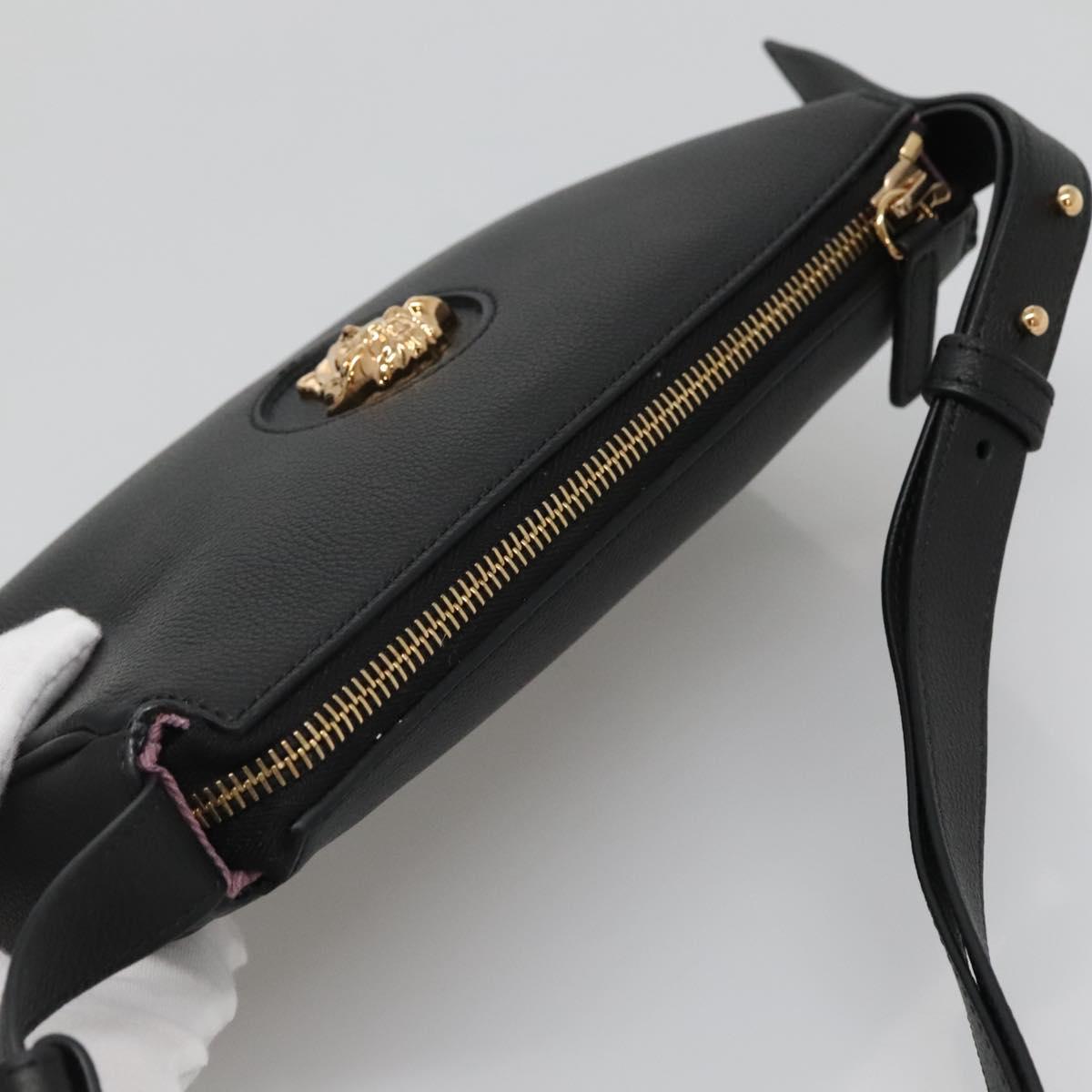 VERSACE Shoulder Bag Leather Black Gold Auth 130271
