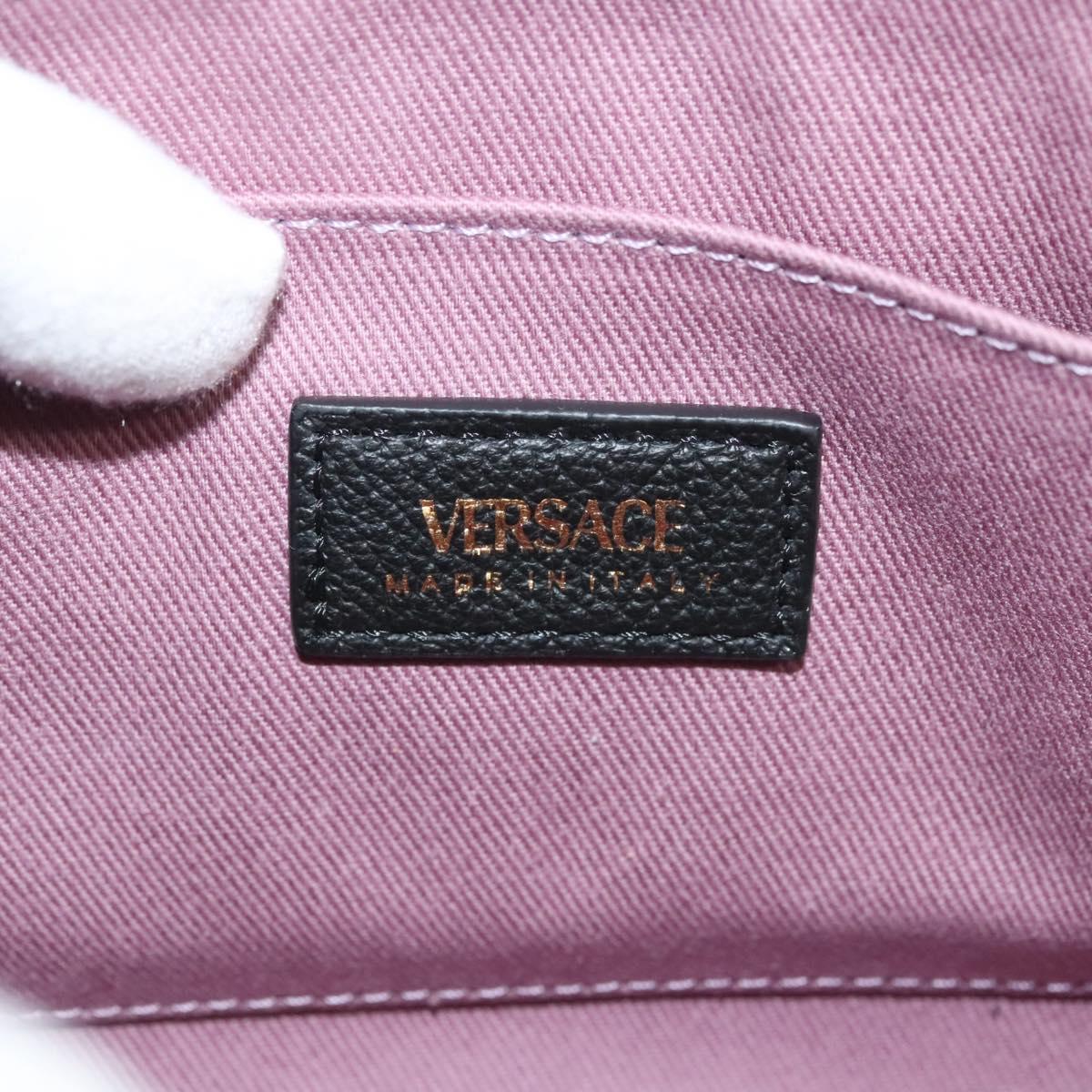 VERSACE Shoulder Bag Leather Black Gold Auth 130273