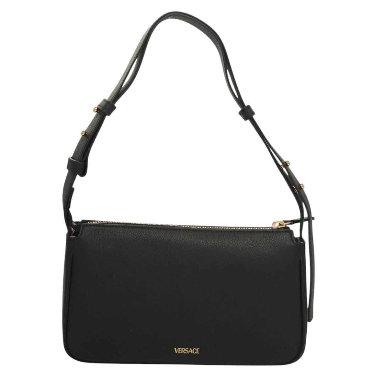 VERSACE Shoulder Bag Leather Black Gold Auth 130273