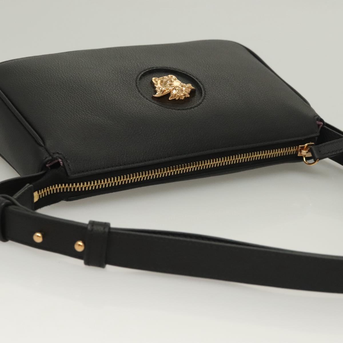 VERSACE Shoulder Bag Leather Black Gold Auth 130273