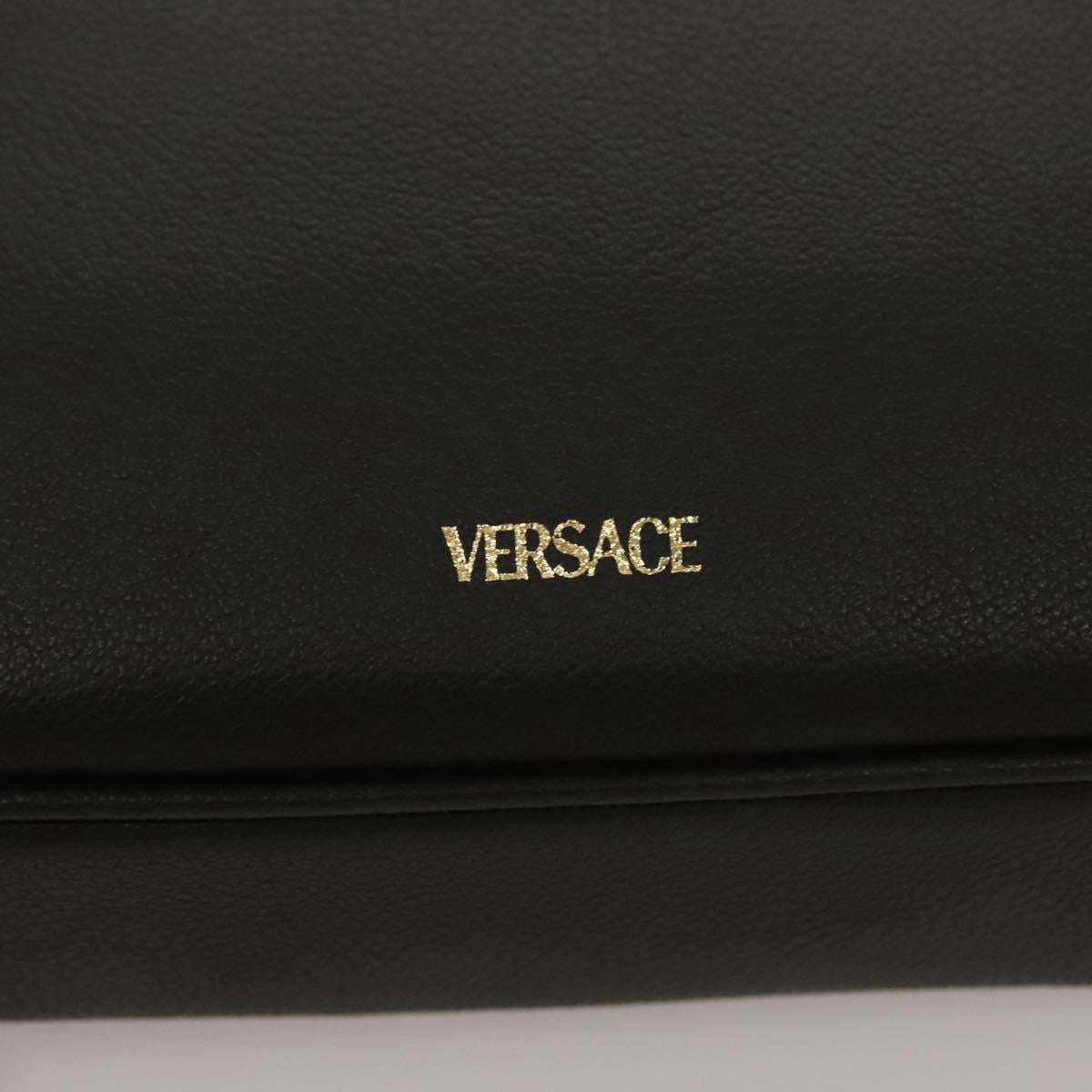 VERSACE Shoulder Bag Leather Black Gold Auth 130274