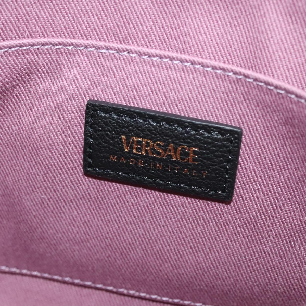 VERSACE Shoulder Bag Leather Black Gold Auth 130274