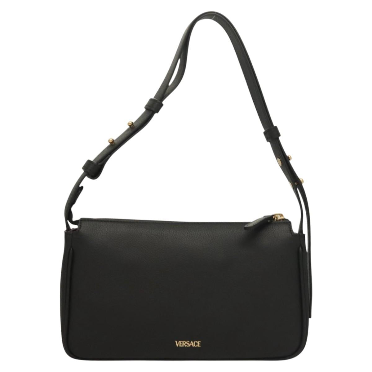 VERSACE Shoulder Bag Leather Black Gold Auth 130274
