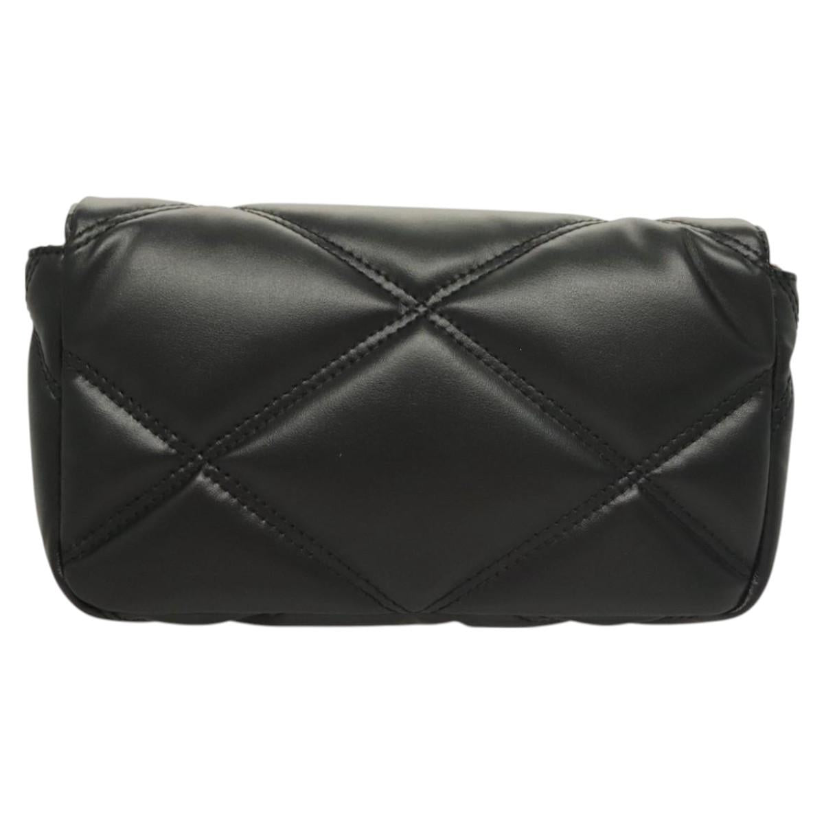 VERSACE Chain Shoulder Bag Leather Black Gold Auth 130277
