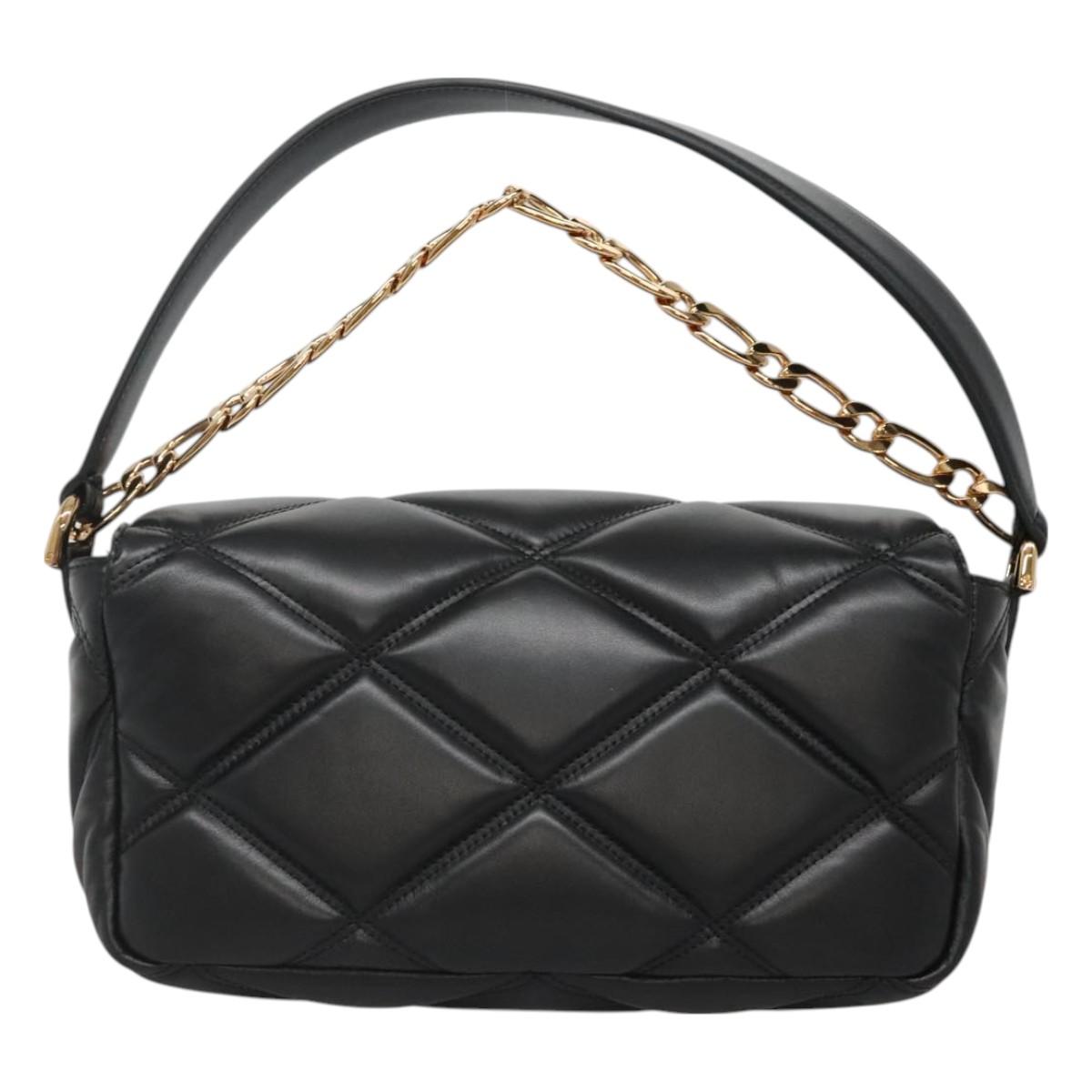 VERSACE Chain Hand Bag Leather 3way Black Gold Auth 130283