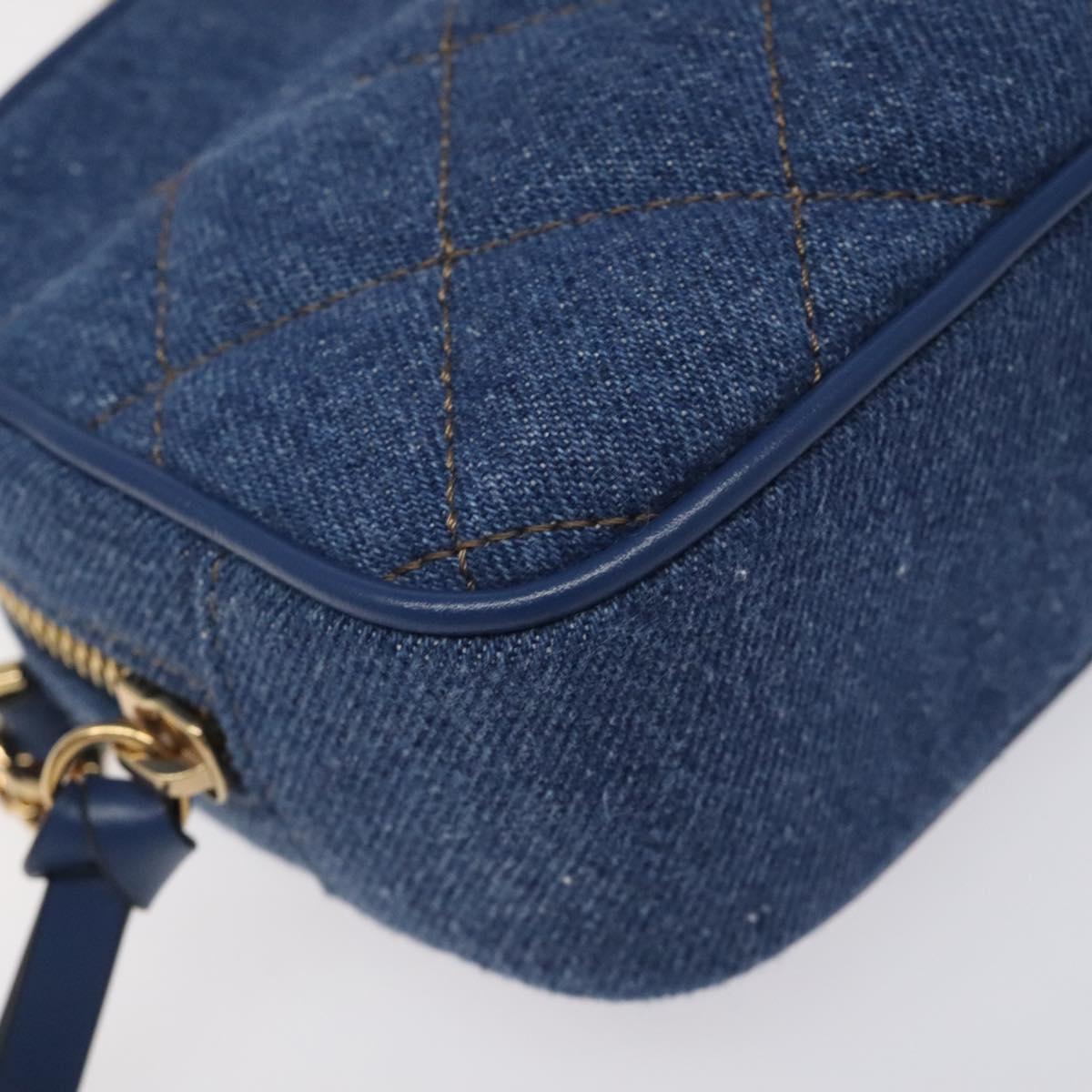 VERSACE Chain Shoulder Bag Denim Blue Gold Auth 130284