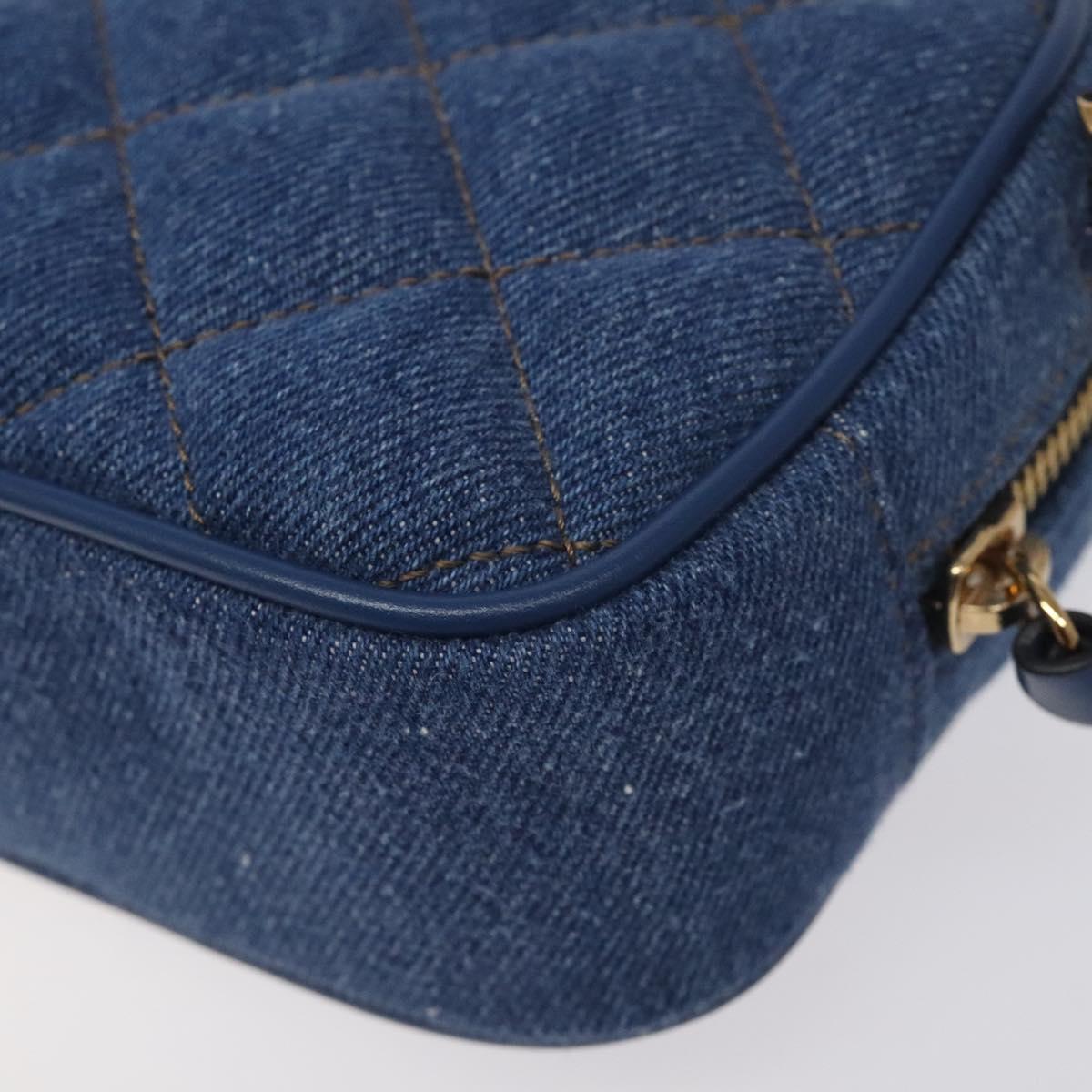 VERSACE Chain Shoulder Bag Denim Blue Gold Auth 130284