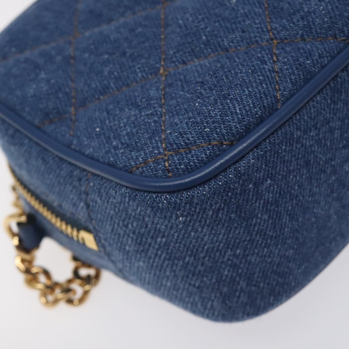 VERSACE Chain Shoulder Bag Denim Blue Gold Auth 130284