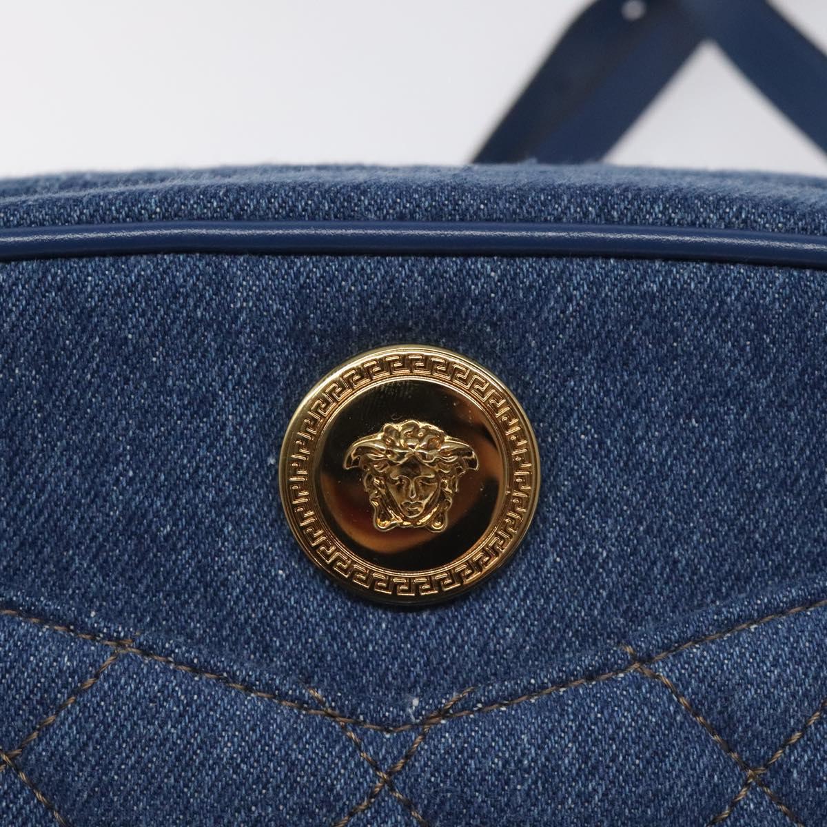 VERSACE Chain Shoulder Bag Denim Blue Gold Auth 130284