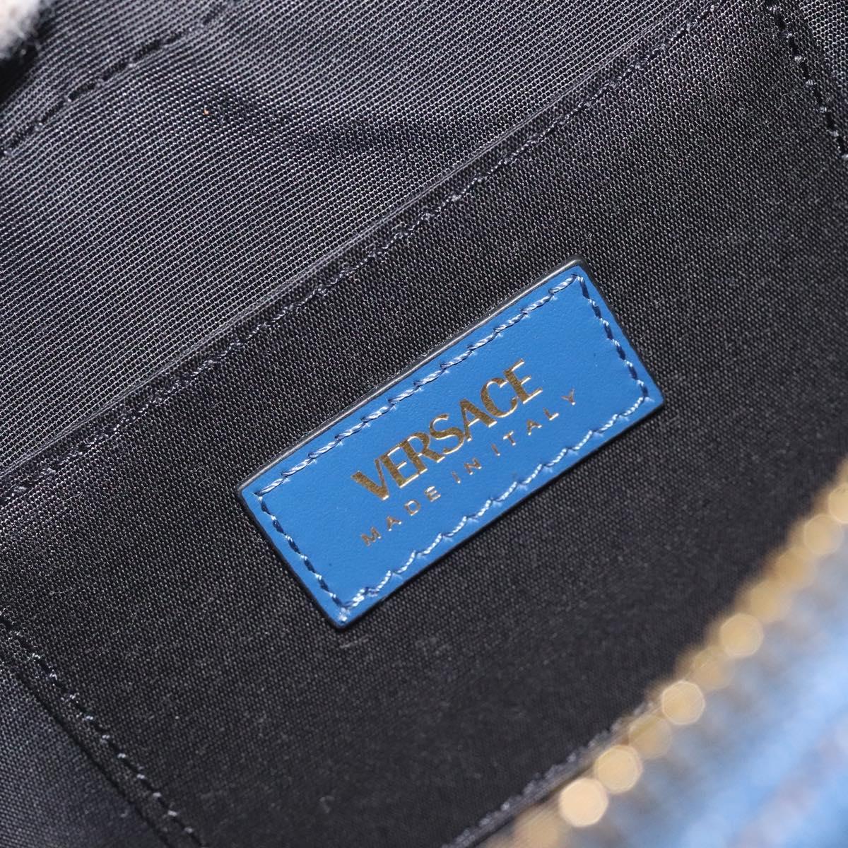 VERSACE Chain Shoulder Bag Denim Blue Gold Auth 130284