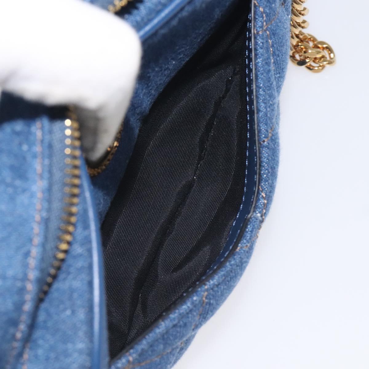 VERSACE Chain Shoulder Bag Denim Blue Gold Auth 130284