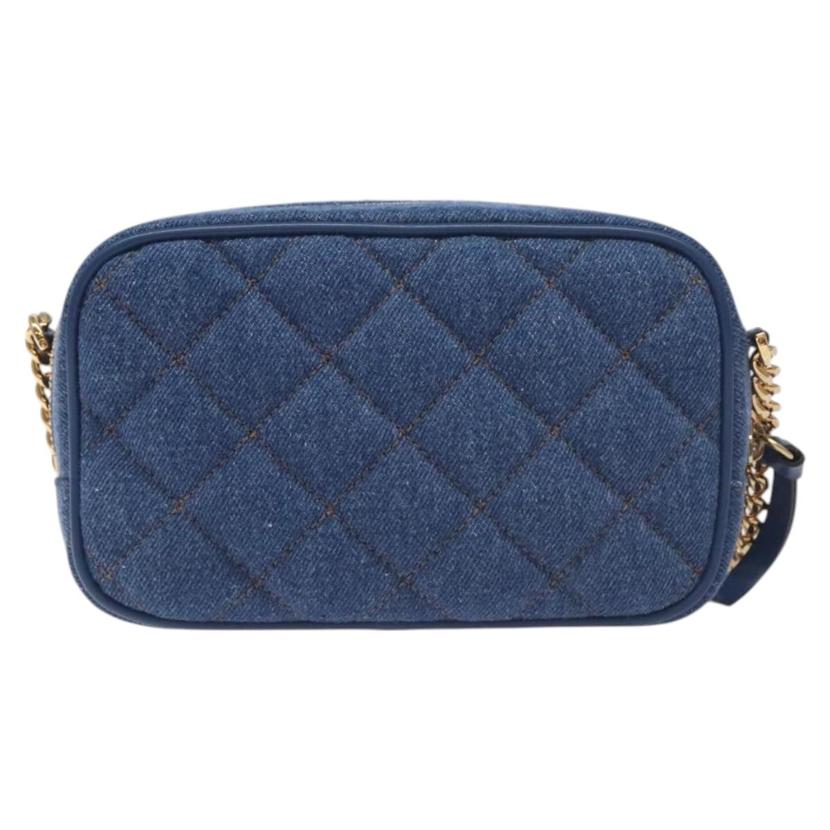 VERSACE Chain Shoulder Bag Denim Blue Gold Auth 130284
