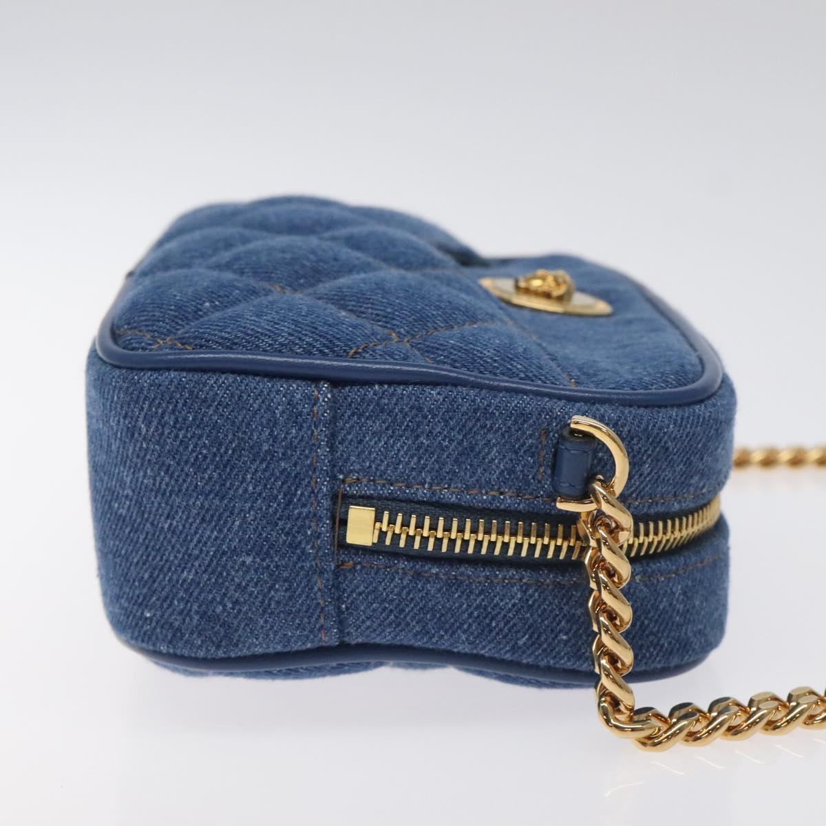 VERSACE Chain Shoulder Bag Denim Blue Gold Auth 130284