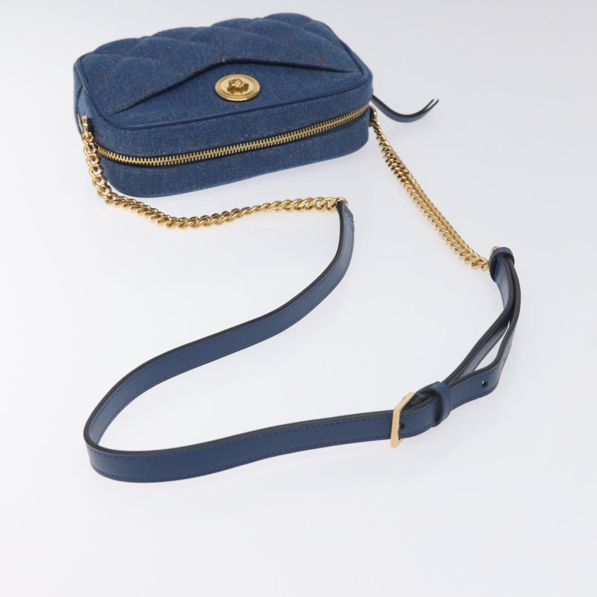 VERSACE Chain Shoulder Bag Denim Blue Gold Auth 130284