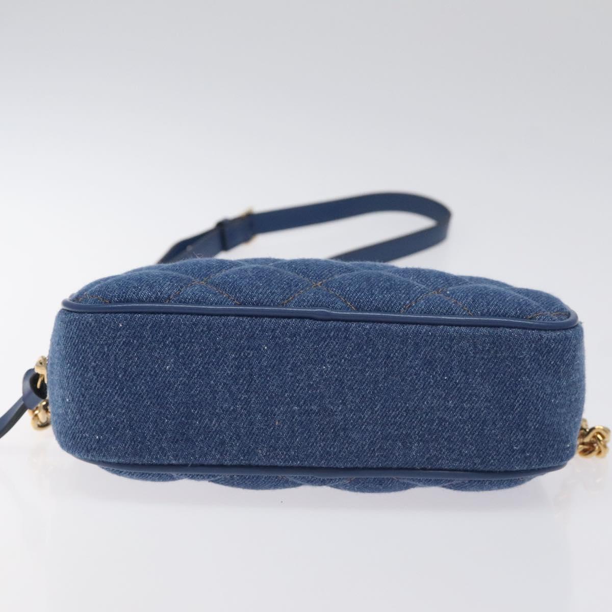 VERSACE Chain Shoulder Bag Denim Blue Gold Auth 130284
