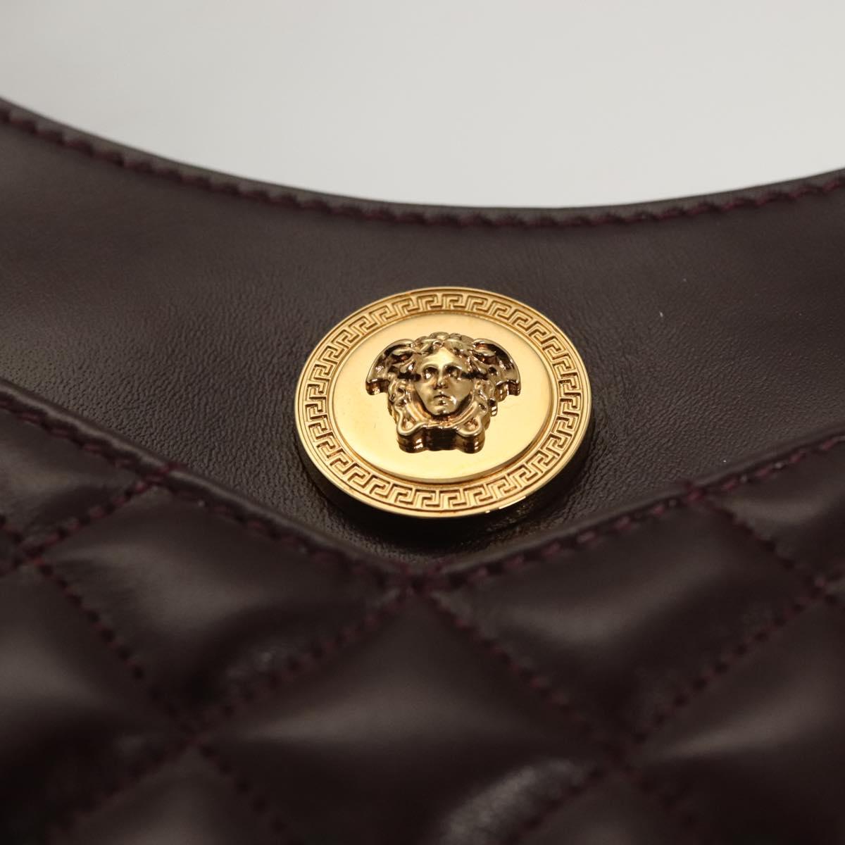 VERSACE Shoulder Bag Leather 2way Brown Gold Auth 130286