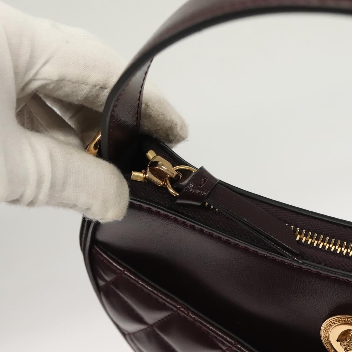 VERSACE Shoulder Bag Leather 2way Brown Gold Auth 130286