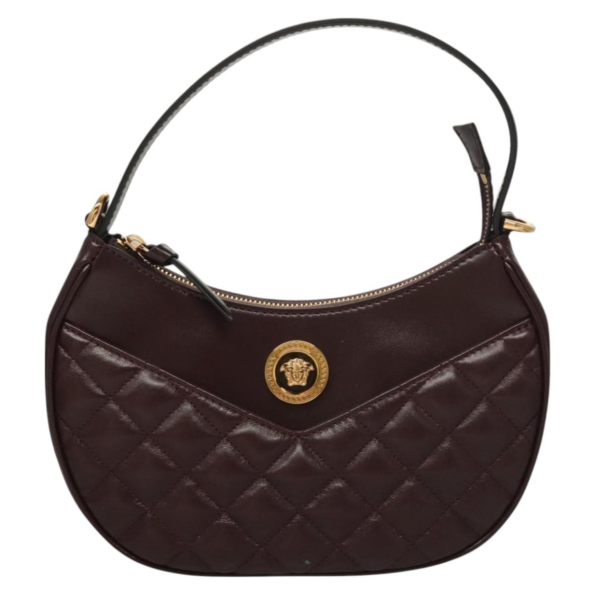 VERSACE Shoulder Bag Leather 2way Brown Gold Auth 130286
