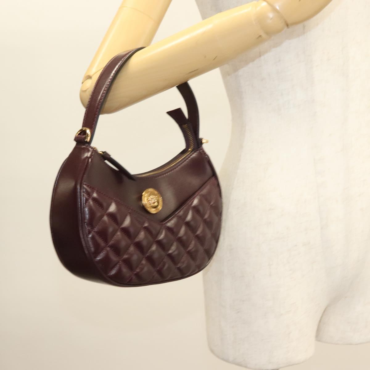 VERSACE Shoulder Bag Leather 2way Brown Gold Auth 130286