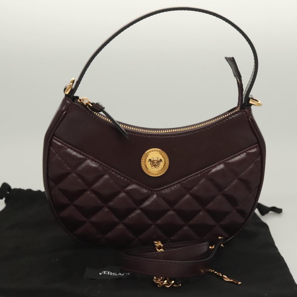 VERSACE Shoulder Bag Leather 2way Brown Gold Auth 130286