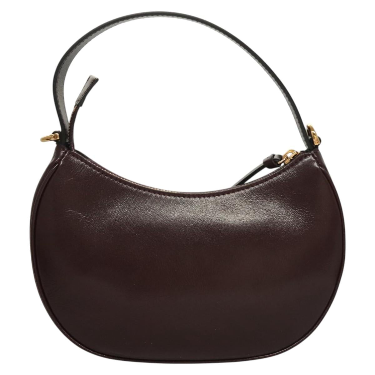 VERSACE Shoulder Bag Leather 2way Brown Gold Auth 130286