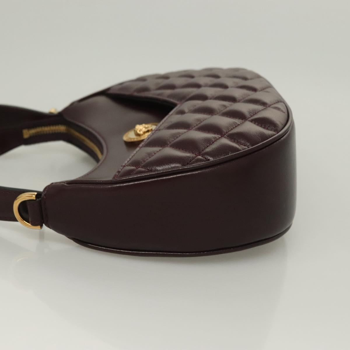 VERSACE Shoulder Bag Leather 2way Brown Gold Auth 130286