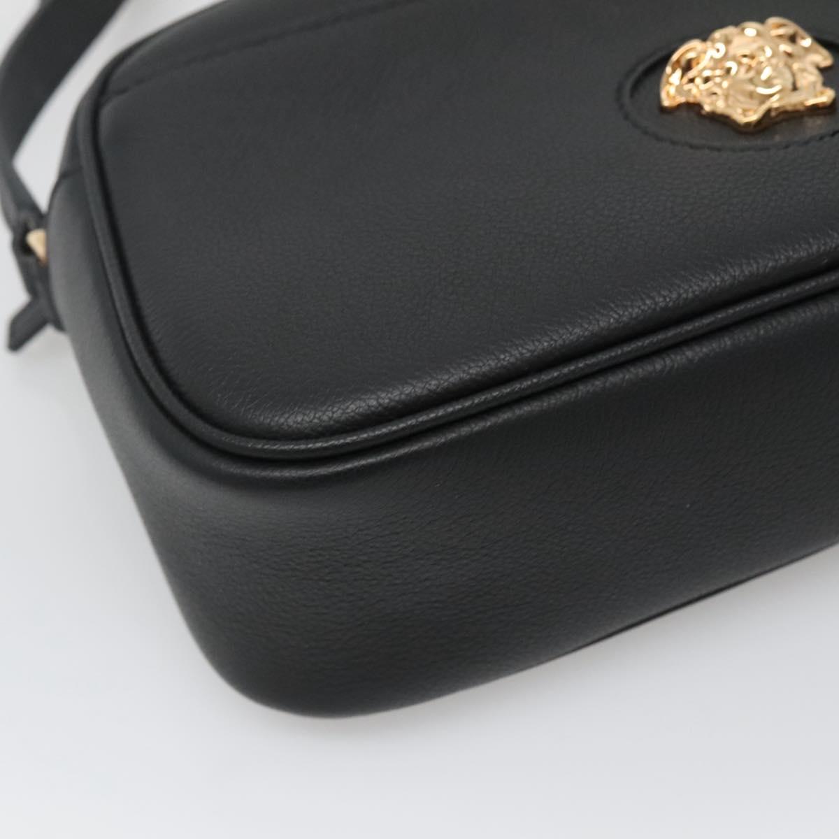 VERSACE Shoulder Bag Leather Black Gold Auth 130289