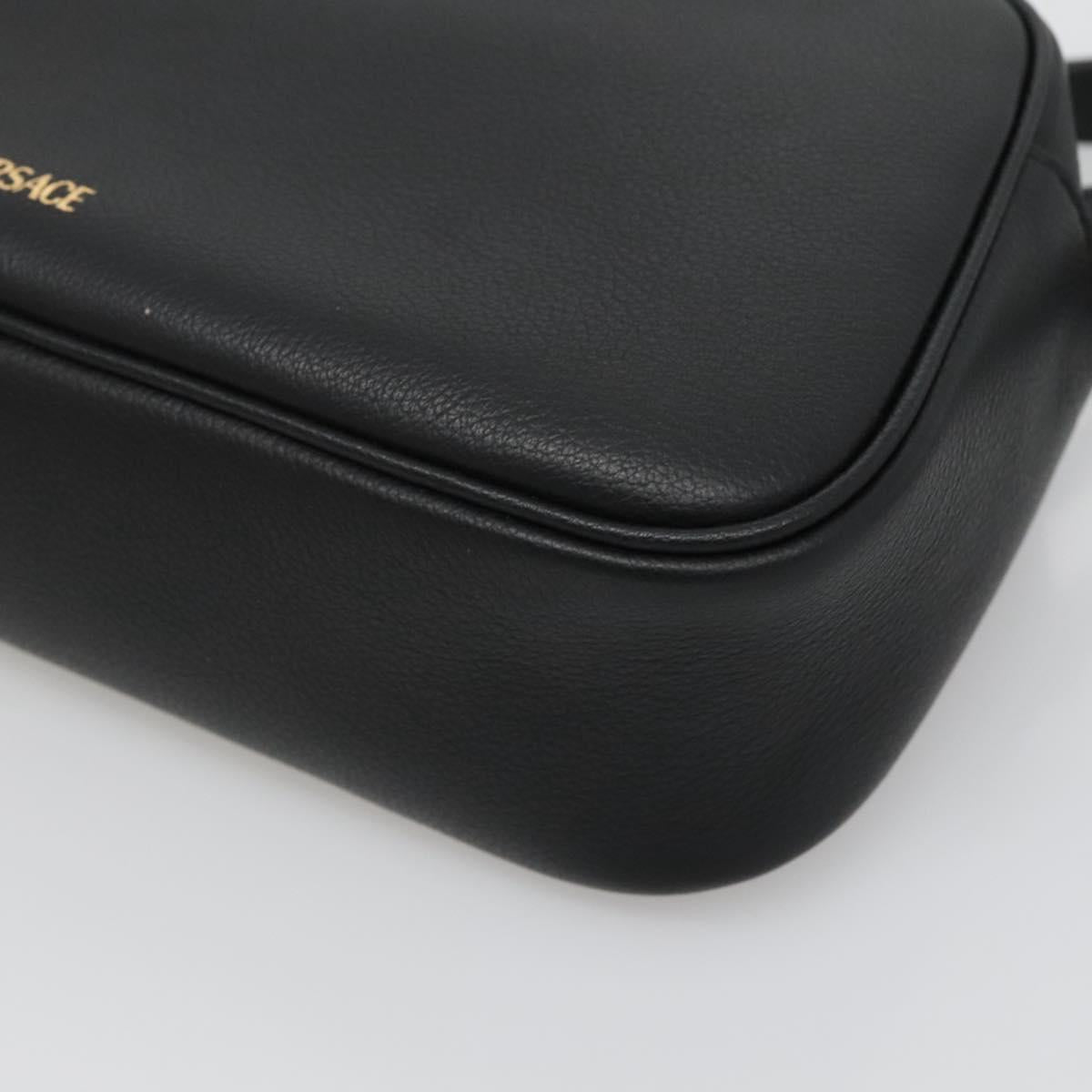 VERSACE Shoulder Bag Leather Black Gold Auth 130289