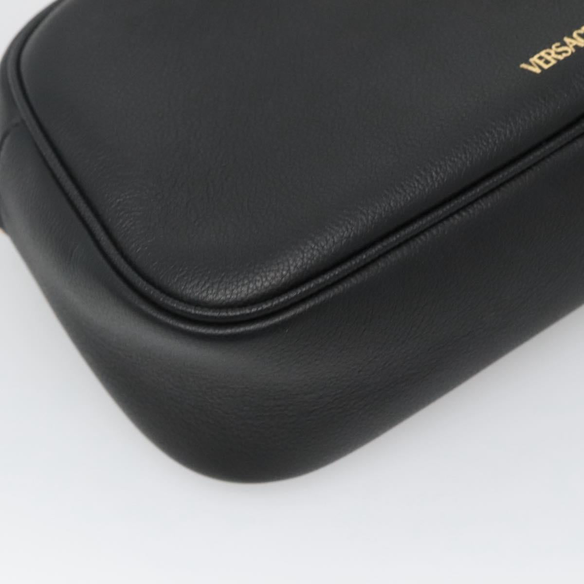 VERSACE Shoulder Bag Leather Black Gold Auth 130289