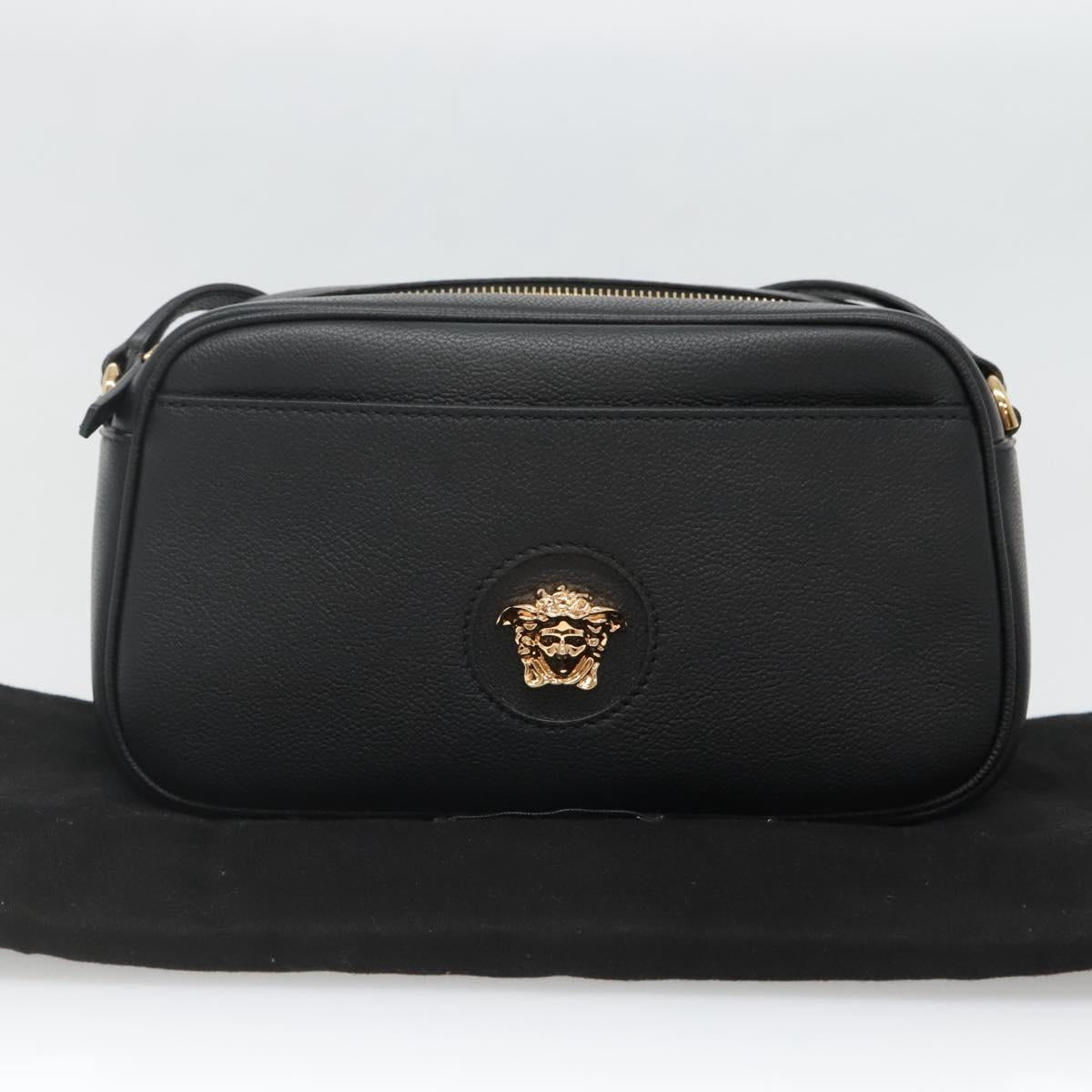 VERSACE Shoulder Bag Leather Black Gold Auth 130289