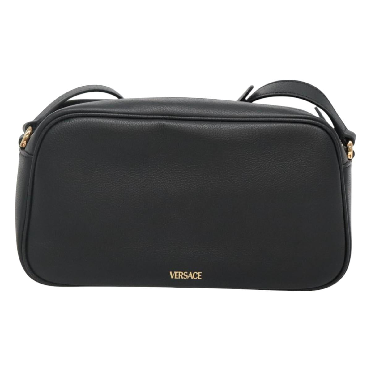 VERSACE Shoulder Bag Leather Black Gold Auth 130289