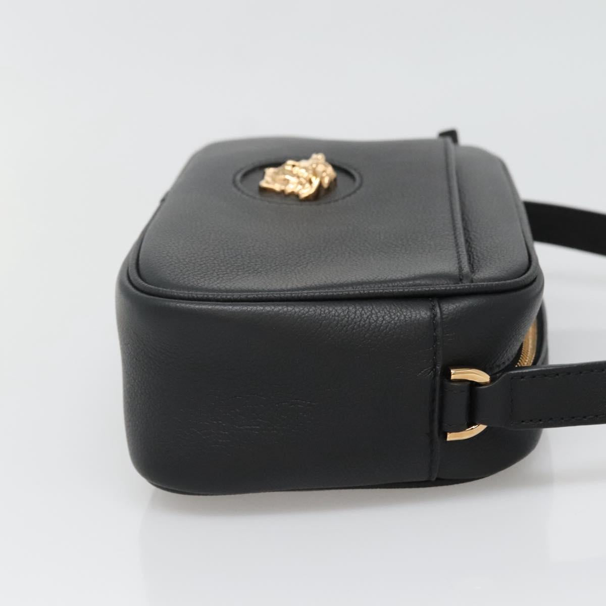 VERSACE Shoulder Bag Leather Black Gold Auth 130289