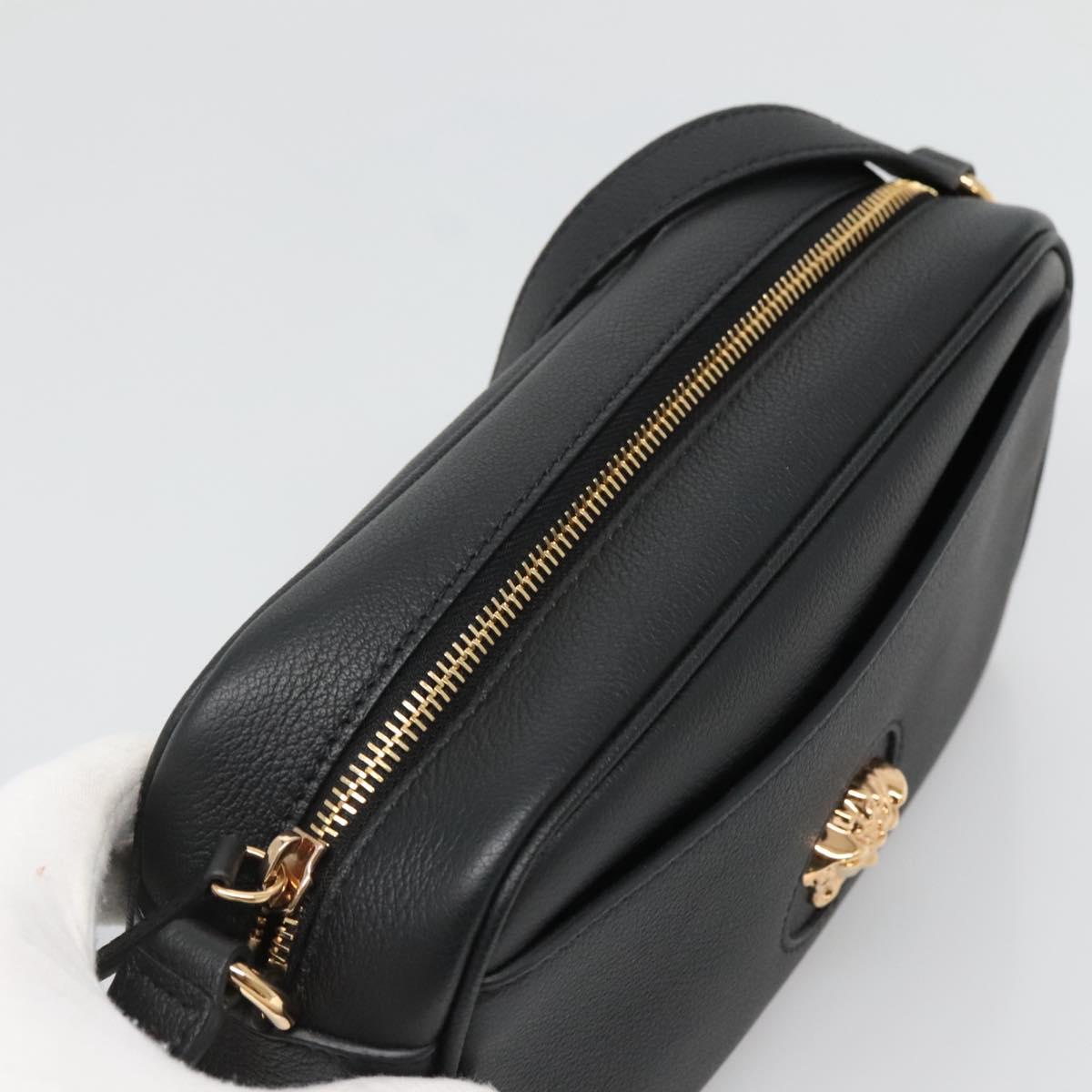 VERSACE Shoulder Bag Leather Black Gold Auth 130289