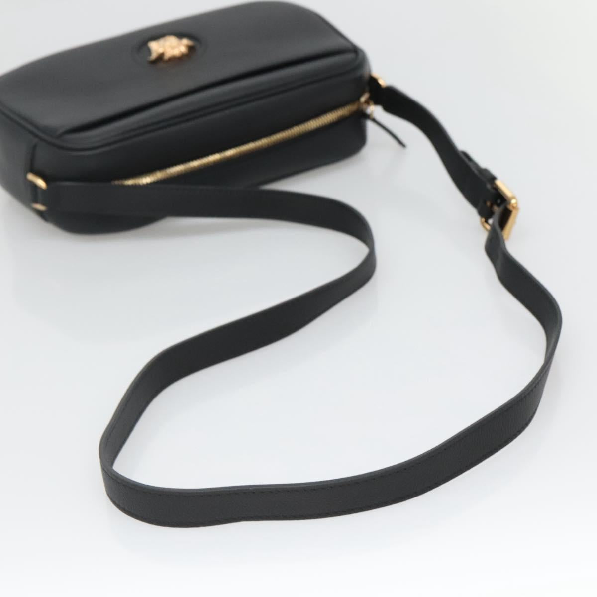 VERSACE Shoulder Bag Leather Black Gold Auth 130289