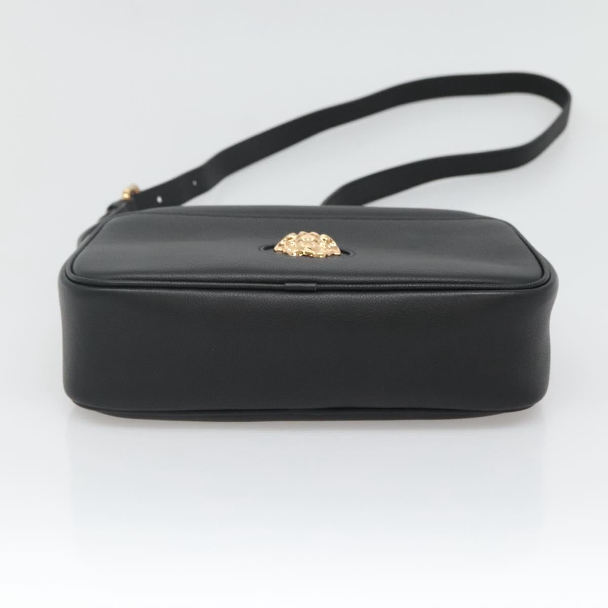 VERSACE Shoulder Bag Leather Black Gold Auth 130289