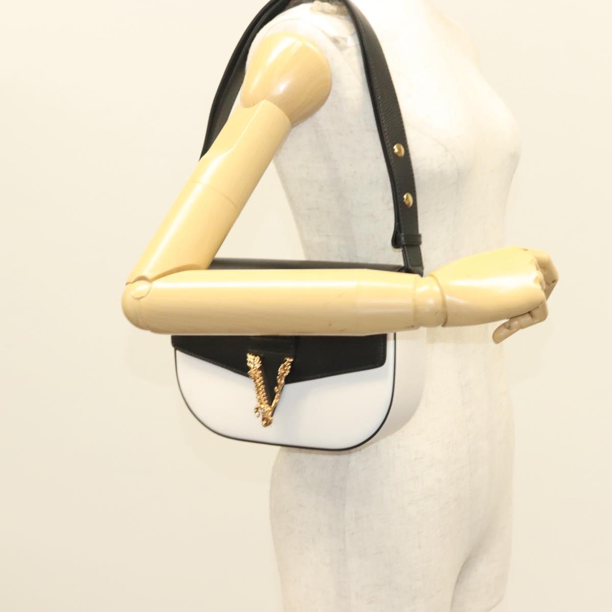 VERSACE Shoulder Bag Leather Black Gold white Auth 130294