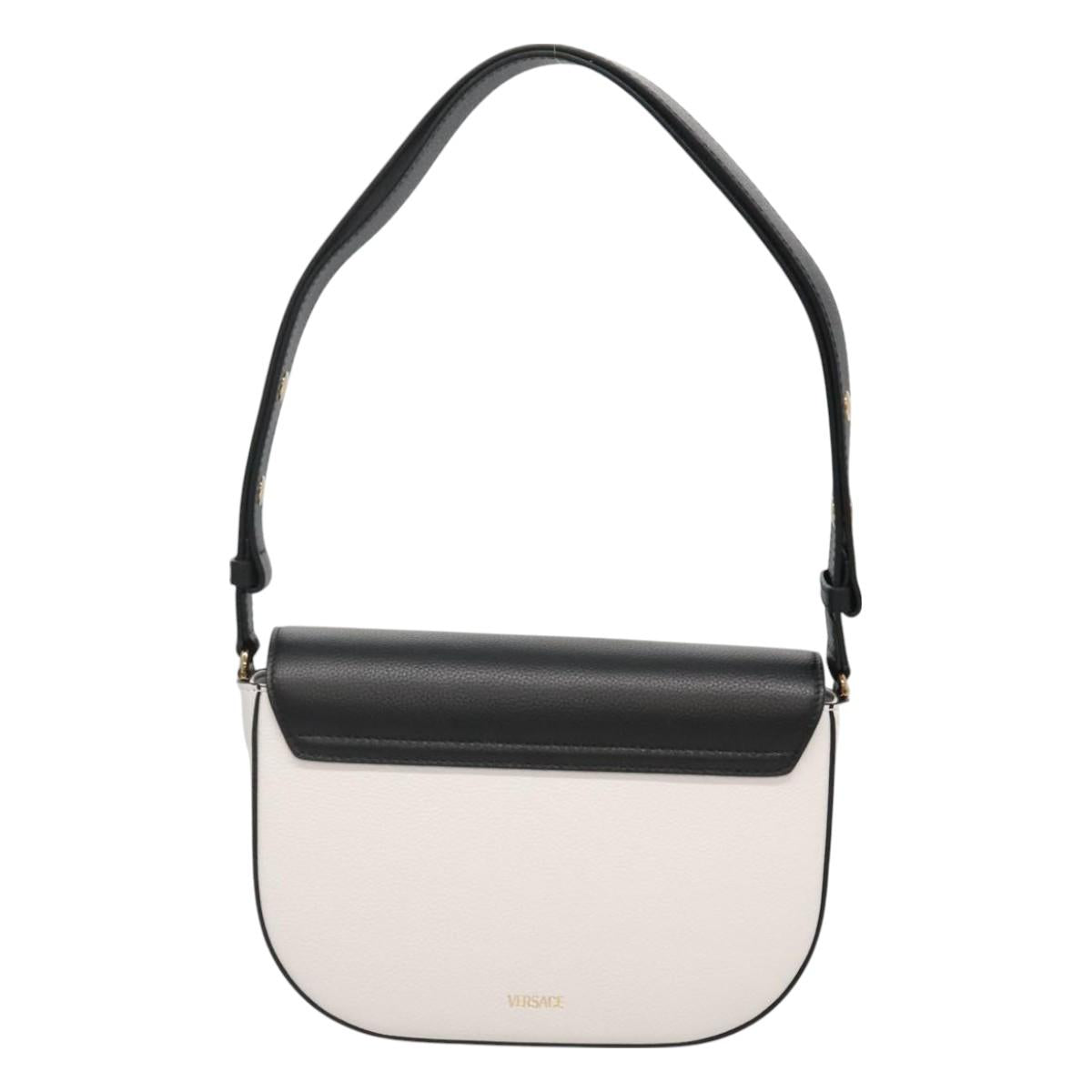 VERSACE Shoulder Bag Leather Black Gold white Auth 130296