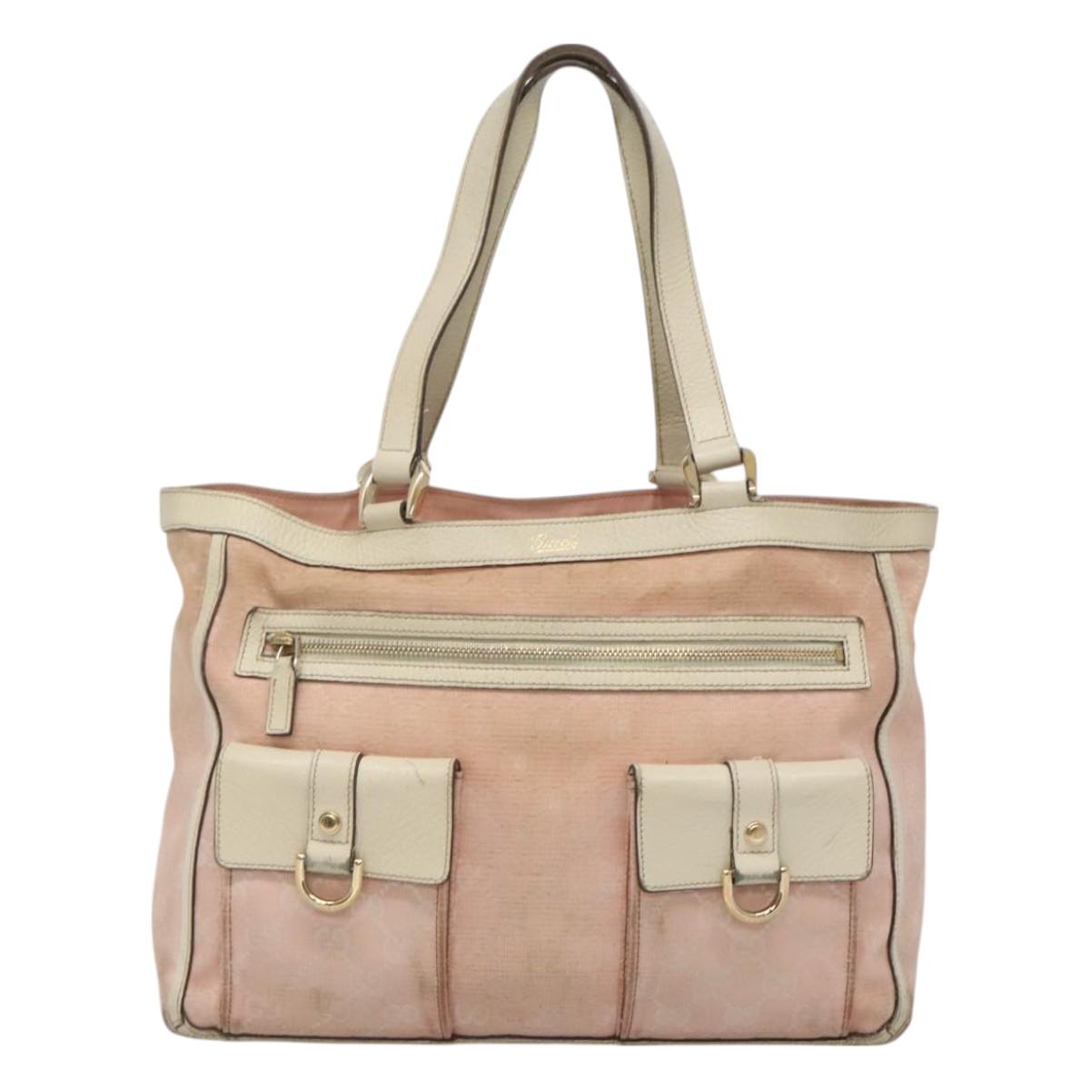 GUCCI GG Canvas Abbey Tote Bag Pink Gold 146247 Auth 130344