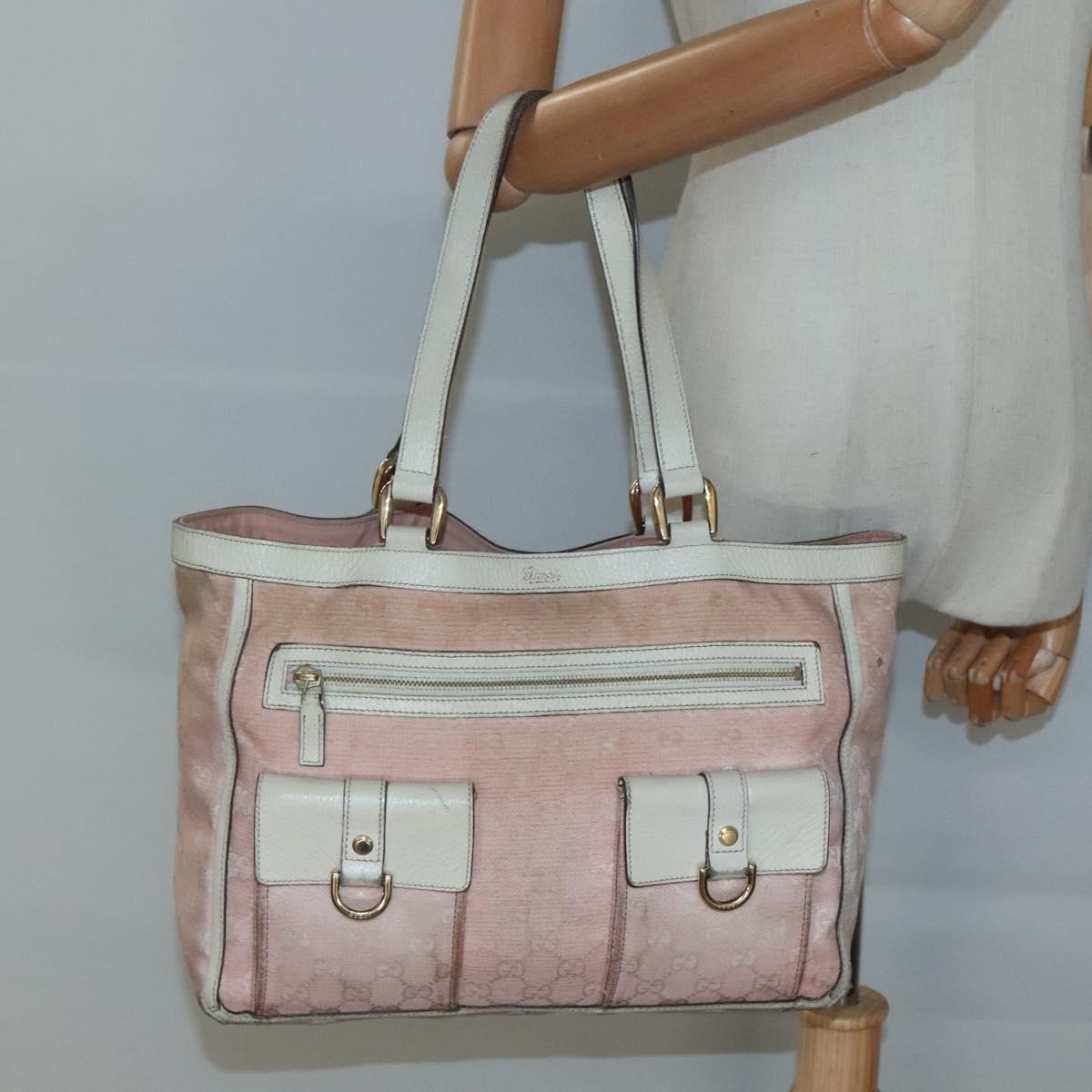 GUCCI GG Canvas Abbey Tote Bag Pink Gold 146247 Auth 130344