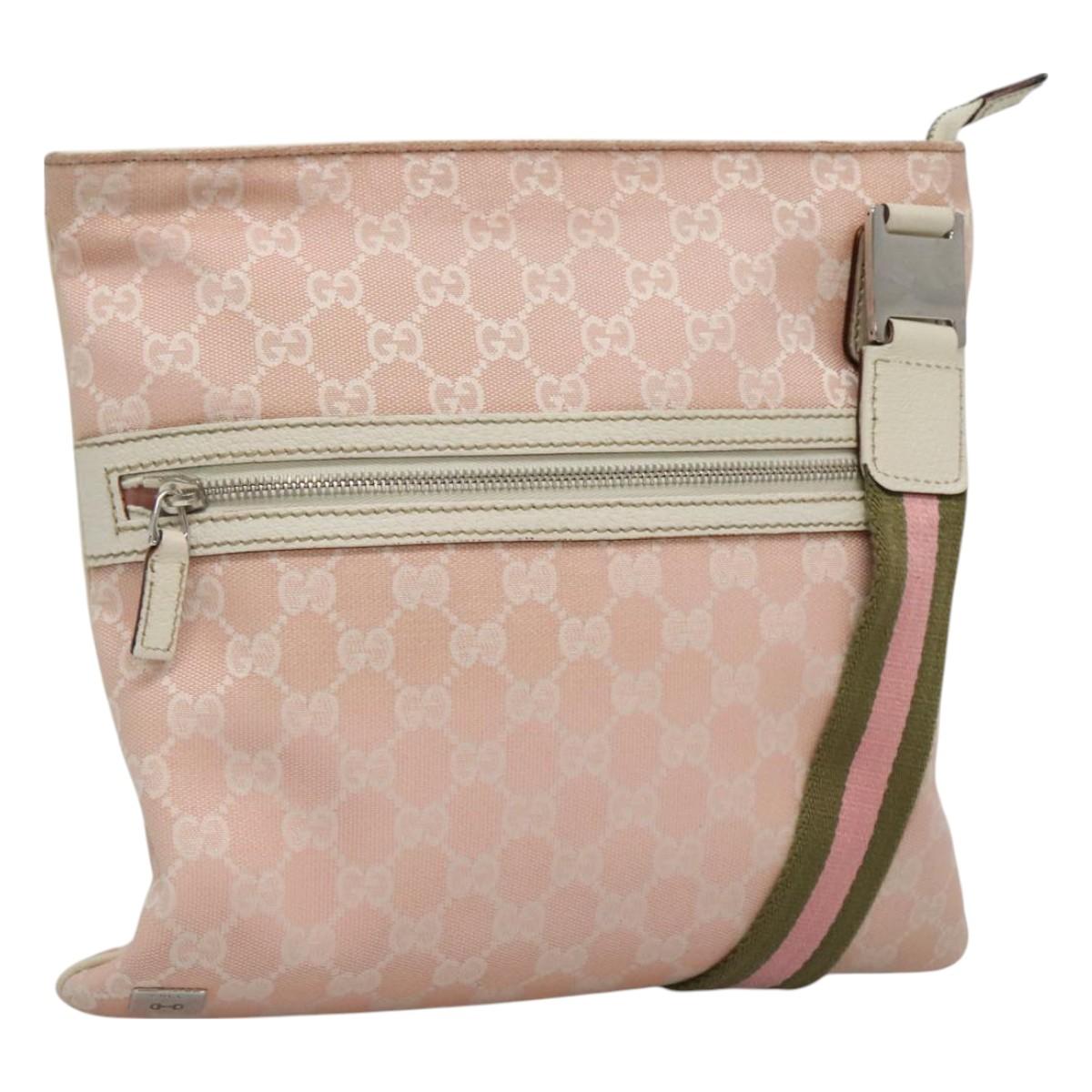 GUCCI GG Canvas Sherry Line Tote Bag Pink Silver 145809 Auth 130345