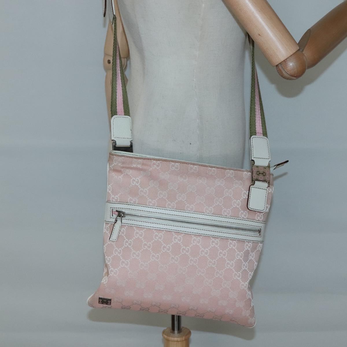 GUCCI GG Canvas Sherry Line Tote Bag Pink Silver 145809 Auth 130345