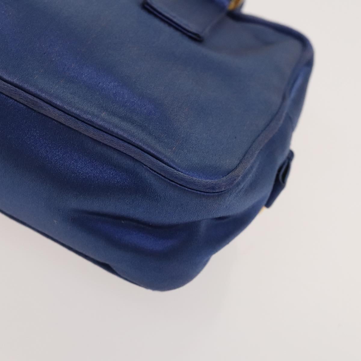 PRADA Hand Bag Satin 2way Blue Gold Auth 130351