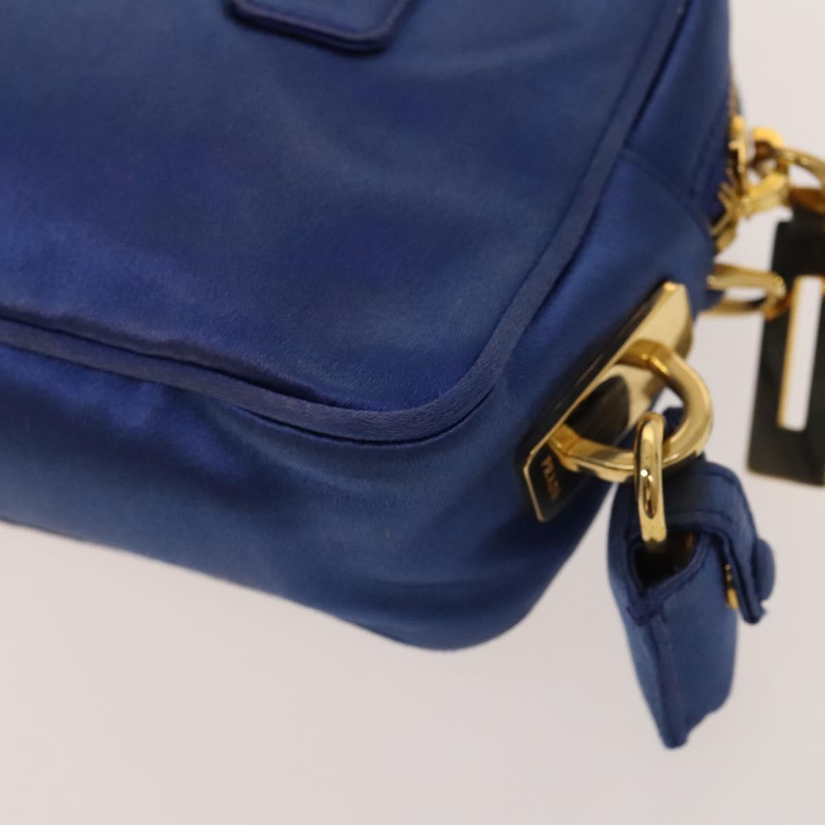 PRADA Hand Bag Satin 2way Blue Gold Auth 130351